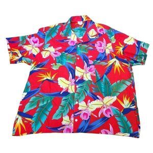 Vintage Scorpio Hawaiian Floral Aloha Short Sleeve Shirt USA Men Size XL